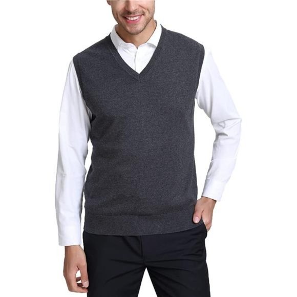 Men’s Cashmere Wool Blend Relax Fit Vest, Charcoal